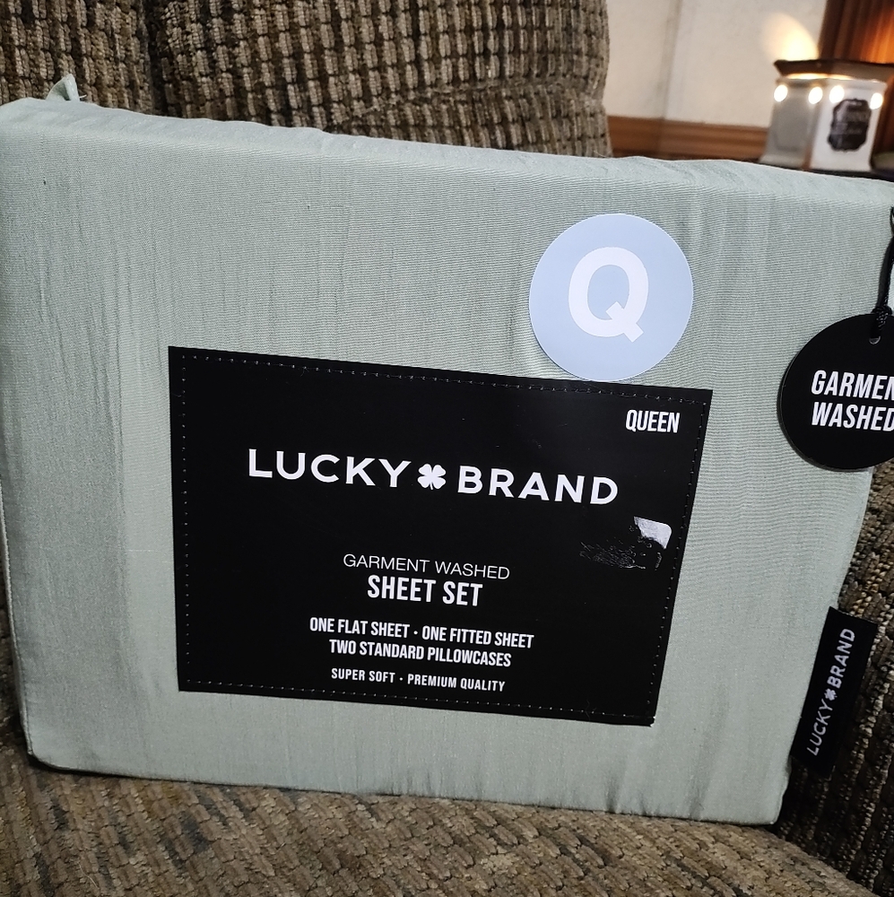 Lucky Brand Queen Sheet Set 4pc Sage Green Garment Washed Super Soft